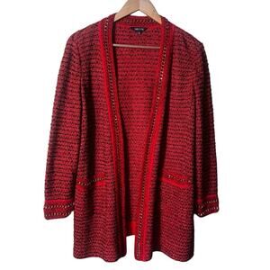 Misook Red and Black Tweed Chain Link Cardigan Size 0X